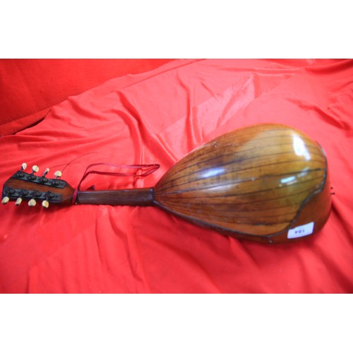 184 - Antique mandolin, veneered with mahogany and other woods, mother of pearl inlay. Five of the eight s... 