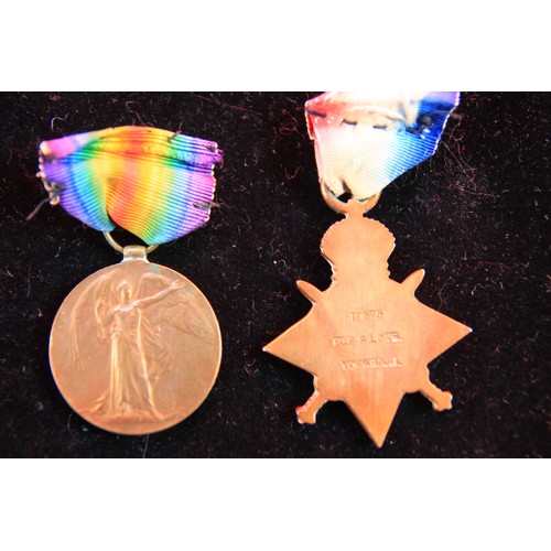 214 - A WW1 1914-15 Star and a Victory Medal, both with tatty ribbons, named to 19575 Pte S Lowe, Yorks LI... 