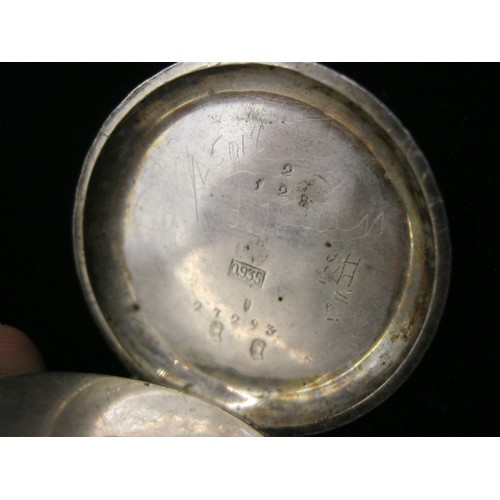 302 - A small silver pocket watch with Swiss hallmarks for .935 Fine Silver, key wind and set, nicely engr... 