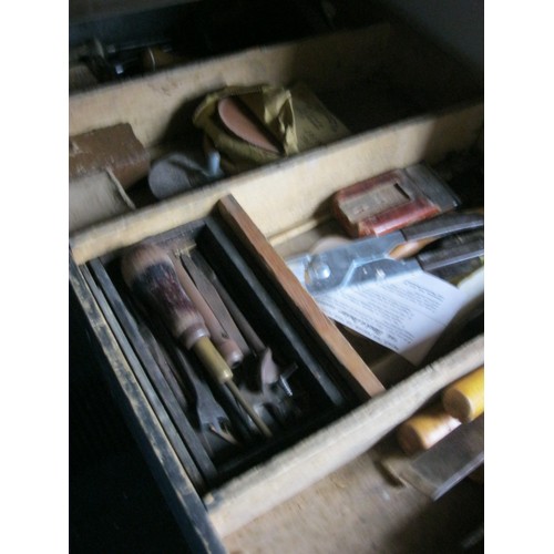 12 - A carpenters toolbox trays containing all the tools of the trade including various saws ,chisels ,br... 