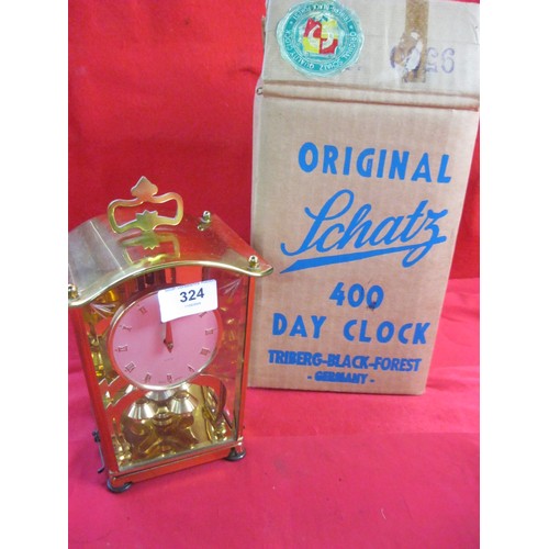 324 - A vintage Schatz 400-day Anniversary Clock, boxed, in good order