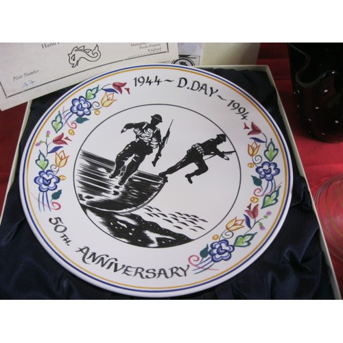 267 - A Poole Pottery  D Day commemorative plate along with a whole selection of glass items.