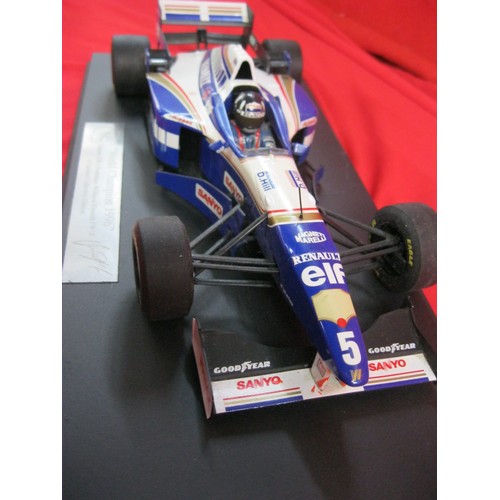 240 - A model of Damon Hill's Renault Williams FW18 Formula 1 World Championship winning car, mounted on a... 