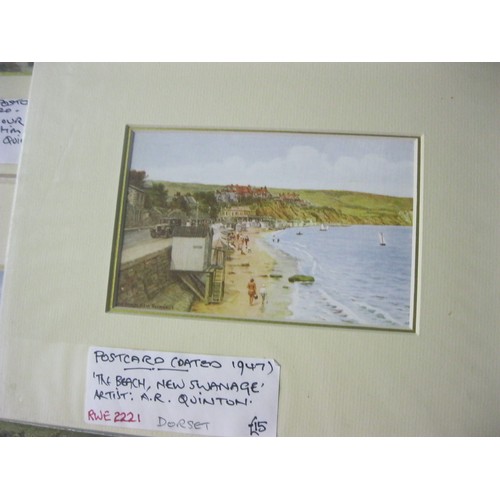 242 - Assorted postcards featuring local scenes on the Isle of Purbeck, plus other artwork, all framed and... 