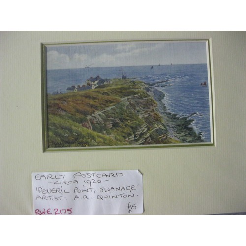 242 - Assorted postcards featuring local scenes on the Isle of Purbeck, plus other artwork, all framed and... 