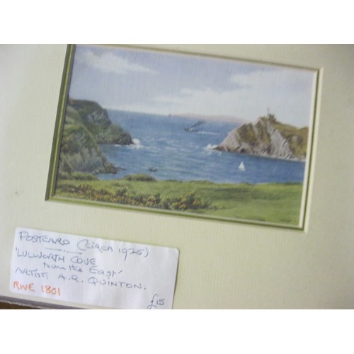 242 - Assorted postcards featuring local scenes on the Isle of Purbeck, plus other artwork, all framed and... 