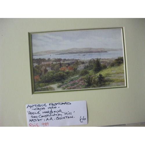 242 - Assorted postcards featuring local scenes on the Isle of Purbeck, plus other artwork, all framed and... 