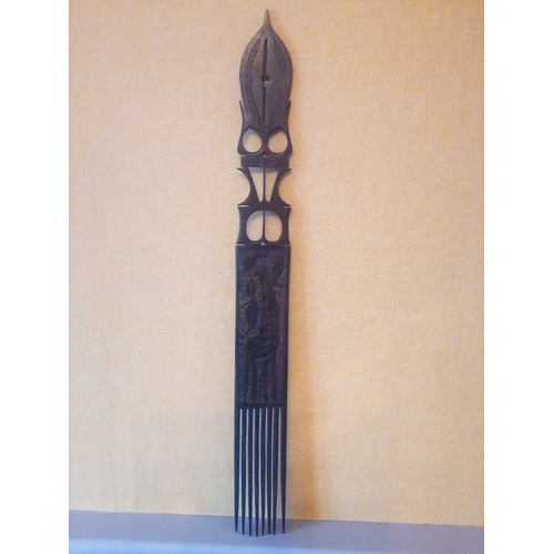 103 - African Tribal Art hardwood hand-carved Ornamental Comb height 24