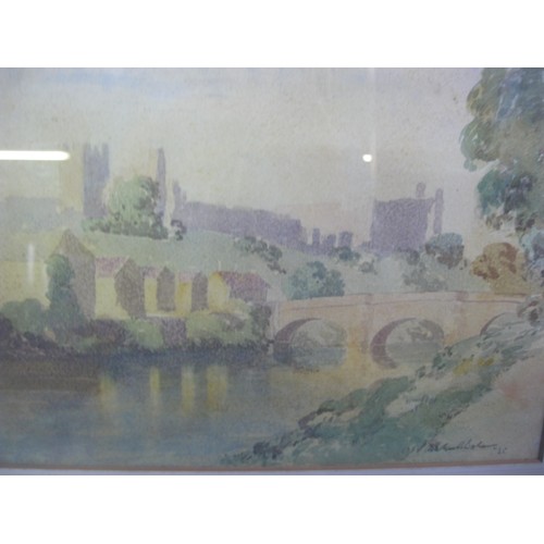 152 - Arthur B Bateman - River scene with bridge and castle beyond, watercolour, signed in pencil lower ri... 