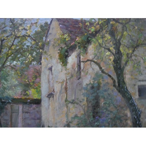 154 - Henri Gounin (b1850) - garden scene with house and trees, oil on board, (26cm x 34cm), signed lower ... 