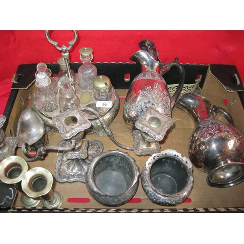 98 - A large mixed assortment of electroplated ware including three-branch candelabrum, ewer, teapot with... 