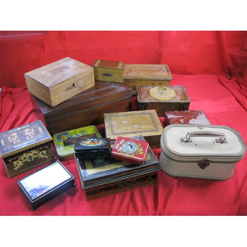 204 - A box containing a quantity of wooden and other boxes including old cigarette tins