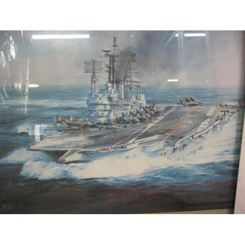 61 - A selection of framed and unframed pictures including the Ark Royal,various smaller pictures and a w... 