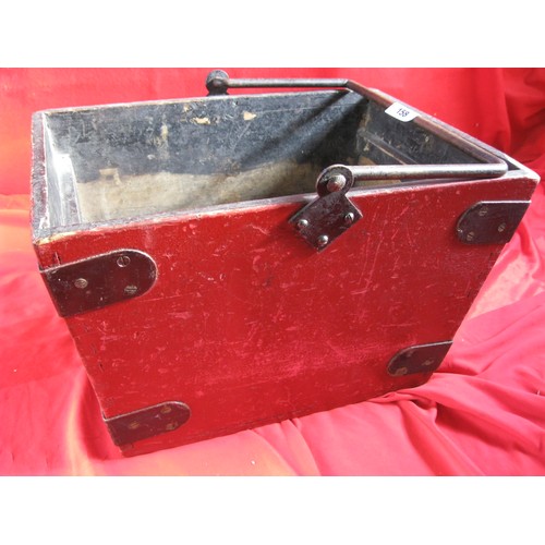 158 - A pine trug stained red with hinged iron handle, probably Victorian era, of tapering form, the top 3... 