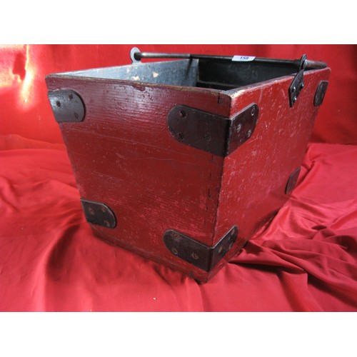 158 - A pine trug stained red with hinged iron handle, probably Victorian era, of tapering form, the top 3... 