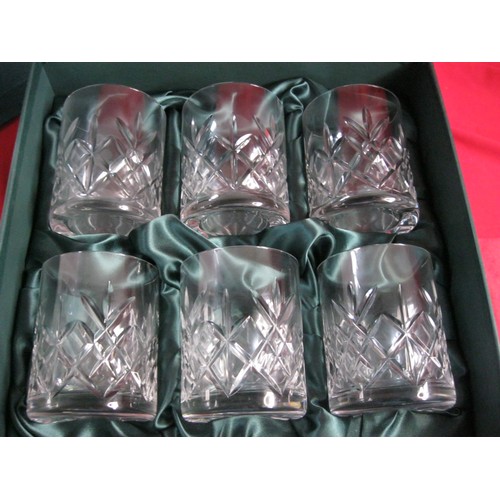 171 - A boxed set of six Bohemia Ascot Fine Cut Lead Crystal tumblers; two boxed sets of Edinburgh importe... 