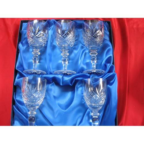 171 - A boxed set of six Bohemia Ascot Fine Cut Lead Crystal tumblers; two boxed sets of Edinburgh importe... 