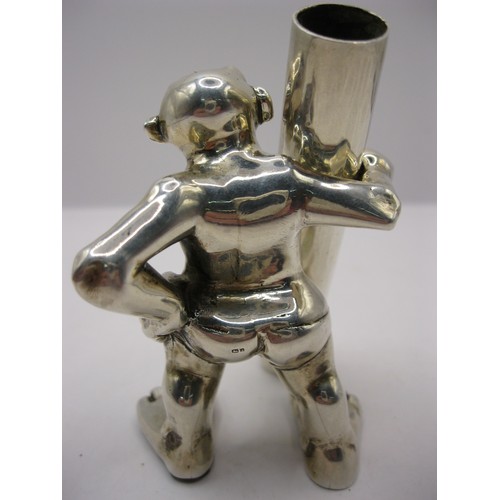 213 - A sterling silver grotesque figural bud vase or pen holder, hallmarked for Birmingham 1980 by Derek ... 