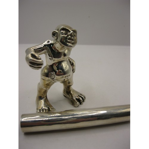 213 - A sterling silver grotesque figural bud vase or pen holder, hallmarked for Birmingham 1980 by Derek ... 