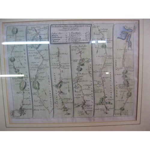 246 - The Road from Bristol to Weymouth - antique Thomas Kitchin map from 1767, later colouring, framed an... 