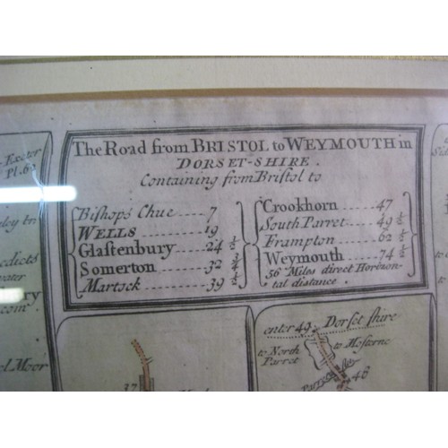 246 - The Road from Bristol to Weymouth - antique Thomas Kitchin map from 1767, later colouring, framed an... 