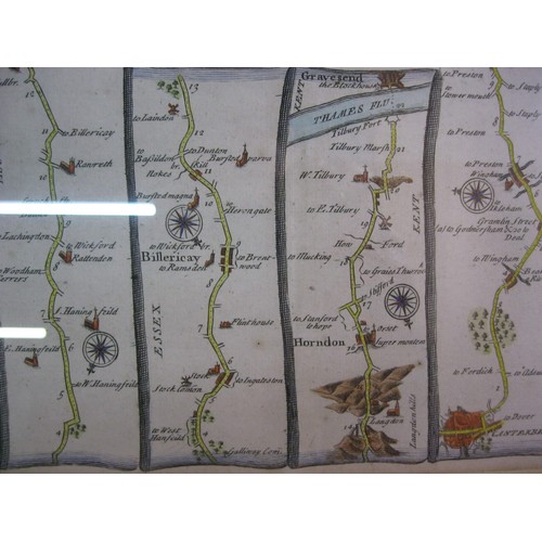 247 - A framed and glazed stripmap 'The Roads from Chelmsfor in Essex to Maldon, Rayleigh and Grevesend by... 