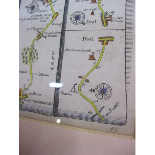 247 - A framed and glazed stripmap 'The Roads from Chelmsfor in Essex to Maldon, Rayleigh and Grevesend by... 