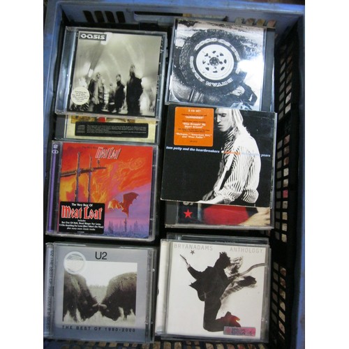 294 - 2 crates of good quality modern rock & pop CDs, a small CD rack. Includes Meatloaf, Dire Straits, Br... 