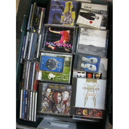 294 - 2 crates of good quality modern rock & pop CDs, a small CD rack. Includes Meatloaf, Dire Straits, Br... 