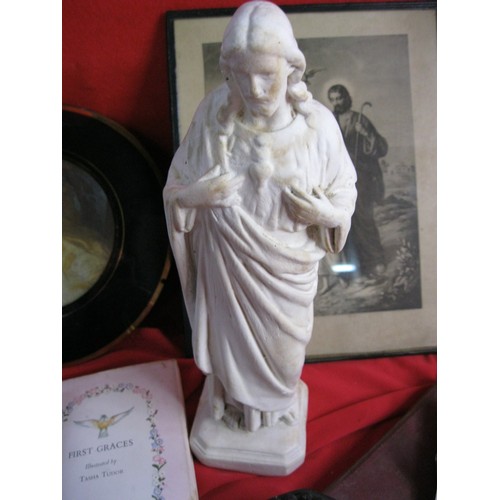 279 - A box of religious collectables including a figure of Jesus etc