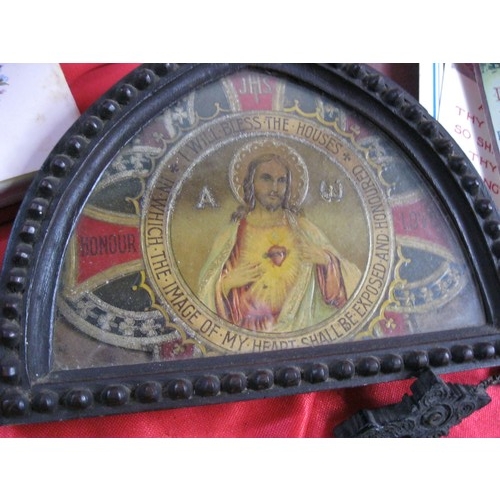 279 - A box of religious collectables including a figure of Jesus etc