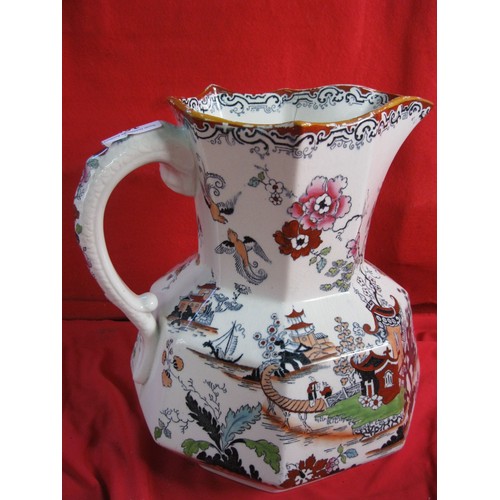 100 - Masons Patent Ironstone china toilet jug of octagonal section, decorated with pagoda garden scenes, ... 