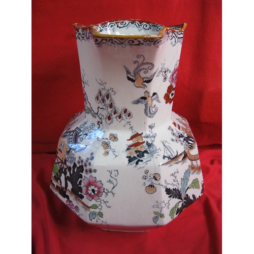 100 - Masons Patent Ironstone china toilet jug of octagonal section, decorated with pagoda garden scenes, ... 