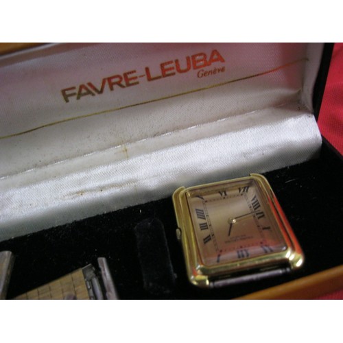 310 - A vintage Favre-Leuba gentleman's watch in original case, engraved to rear case for 25 years srvice ... 