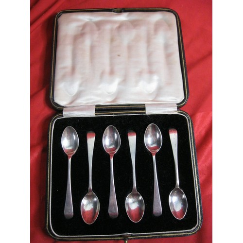 155 - Cased set of six silver coffee spoons, marks for Sheffield, 1924, John Round & Son Ltd, combined wei... 