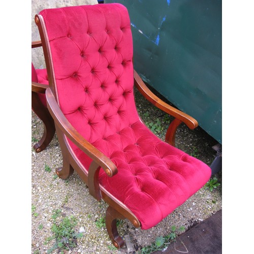 146 - Two buttoned brushed velvet style easy lounge chairs