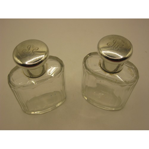 2 - Pair of Silver Topped Glass Scent Bottles, hallmarked London 1919 36gm