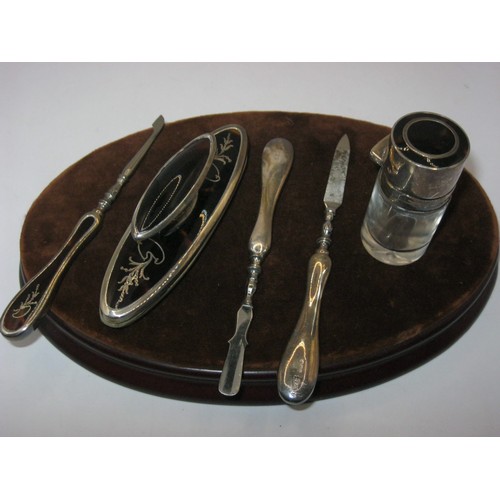 6 - Silver and Tortoiseshell Manicure Set with Pique Inlay and similar Scent Bottle