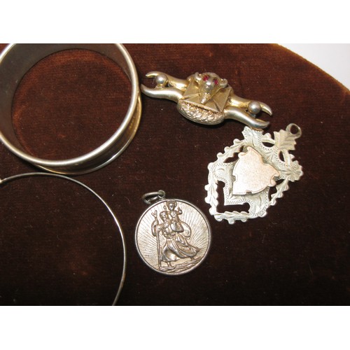 29 - Group of Small Silver items, including a pair of Napkin Rings and a Buffalo Brooch
