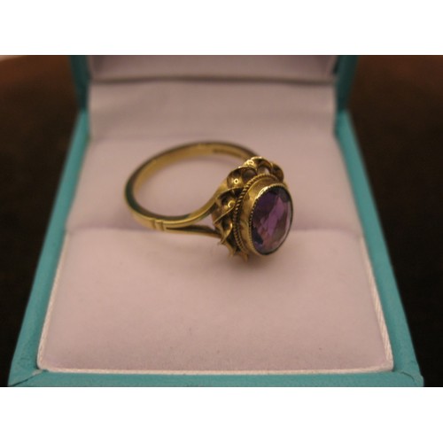 43 - 9ct Gold  Solitaire Amethyst Ring Size K/L