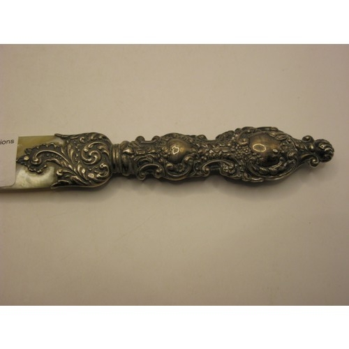 49 - Silver Handled Paper Knife with Mother of Pearl Blade Hallmarked Birmingham 1899