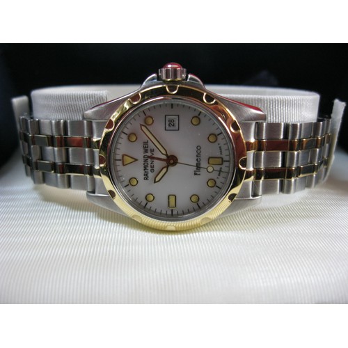 104 - A Raymond Weil Geneve Parsifal two-tone lady's wristwatch, unworn, in original box with tag, appears... 