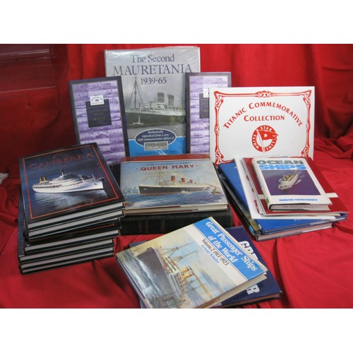 107 - A box of books on maritime subjects, primarily cruise and steam ships, all in excellent condition.