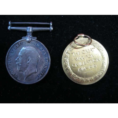 109 - A WW1 War Medal and Victory Medal pair inscribed to 8238 Pte P W Bishop, A Cyc Corps, no ribbons