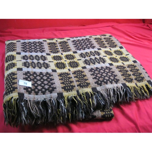 70 - Vintage Welsh reversable brown and golden yellow wool blanket, approx 160 x 210cm, slight a/f to one... 