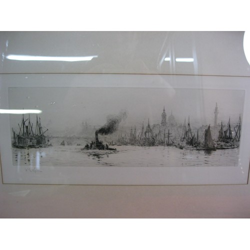 113 - An etchiing by William Lionel Wyllie, Shipping in the Pool of London, signed lower left, framed and ... 