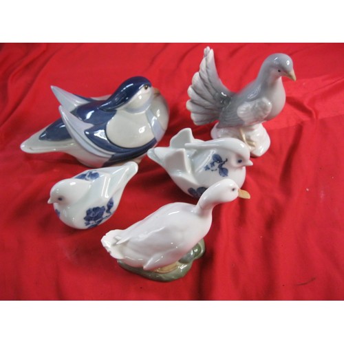 122 - A selection of bird figurines to includes large and unusual Nao Duck and Royal Copenhagen plus other... 