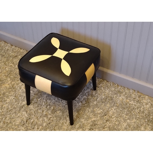 141 - 1960's Cream and Black padded Stool, with dansette legs in good condition