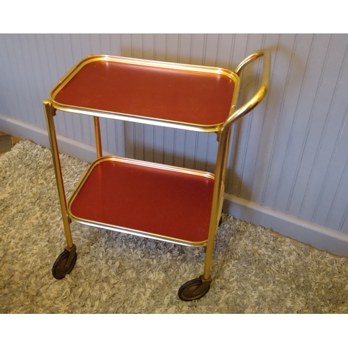 142 - 1950's/1960's two-tier Cocktail/Drinks trolley with red anodised aluminium trays