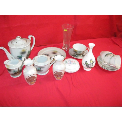 156 - E & O china teaware decorated in Oriental style with lithopane bottoms of the cups together with oth... 